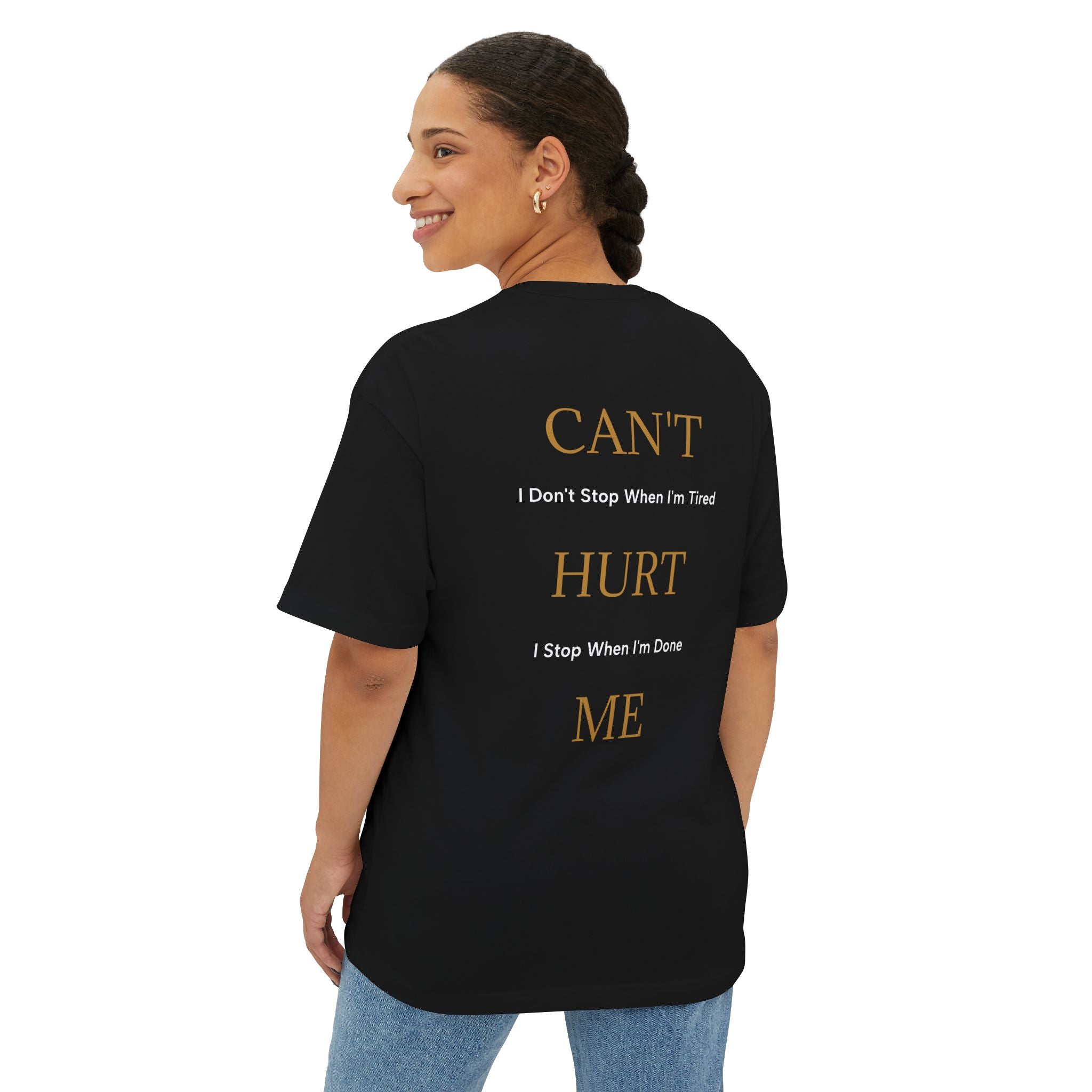 Boxy Tee — "Can't Hurt Me" Minimalist Graphic T-Shirt