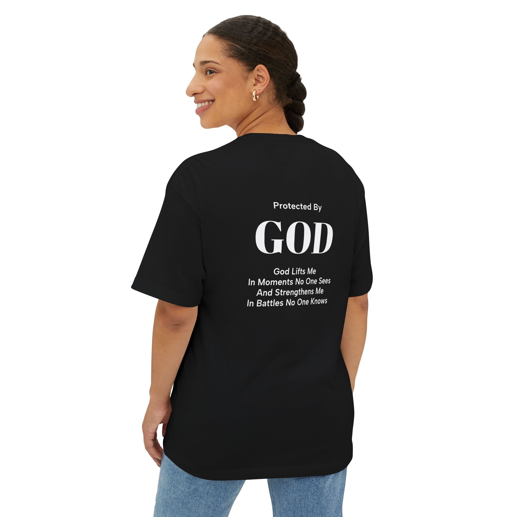 Protected By GOD Oversized Tee — Inspirational Christian Faith T-Shirt
