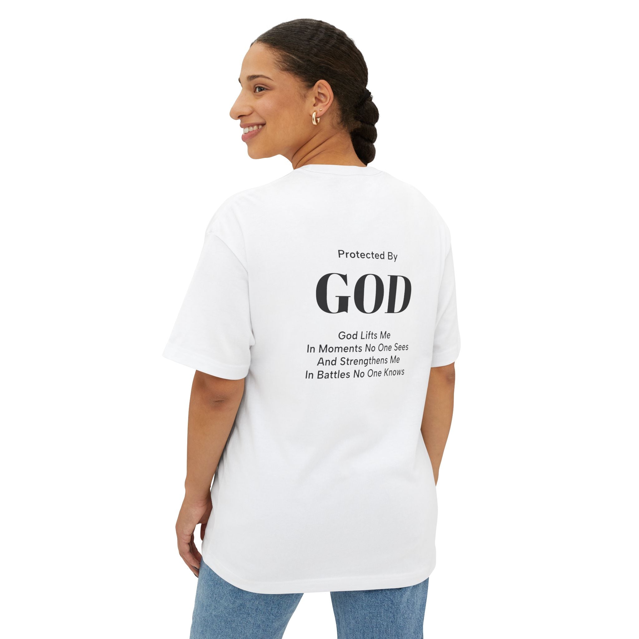 Protected By GOD Oversized Tee — Inspirational Christian Faith T-Shirt
